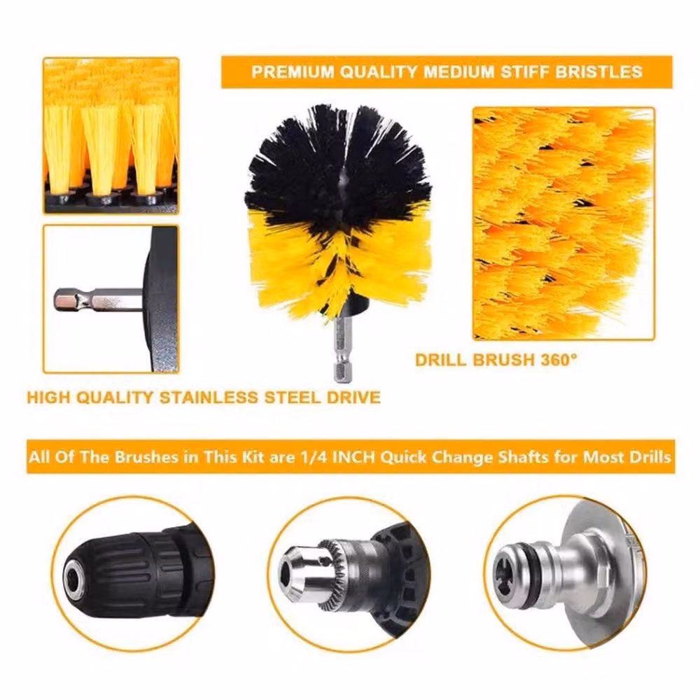 SPETLEK Drill Brush Attachment Set with Yellow Cleaning Scrub Pads and Sponge – 4