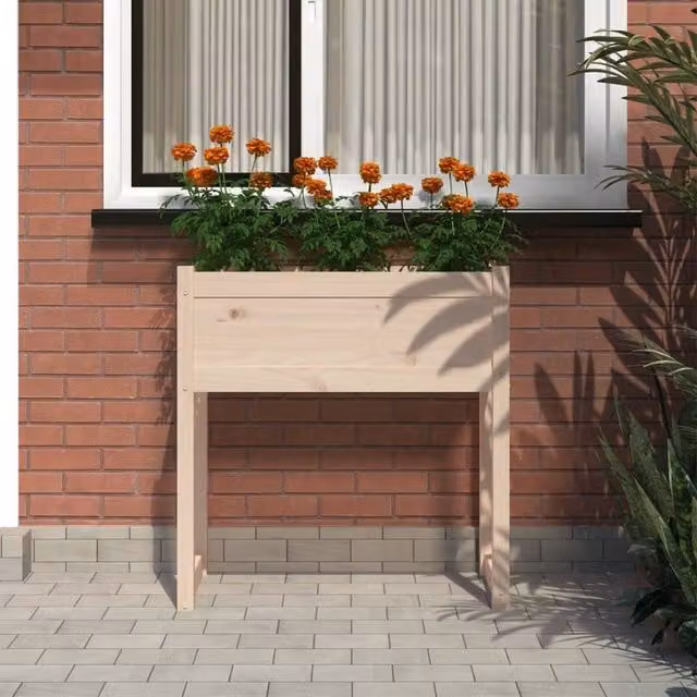 Berkfield Home Wood Window Box Planter in Beige, W/D/H: 78 x 40 x 81 cm – 1