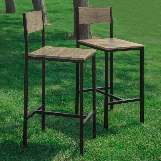 SoBuy Set of 2 Brown Industrial Wood Kitchen Breakfast Bar Stools