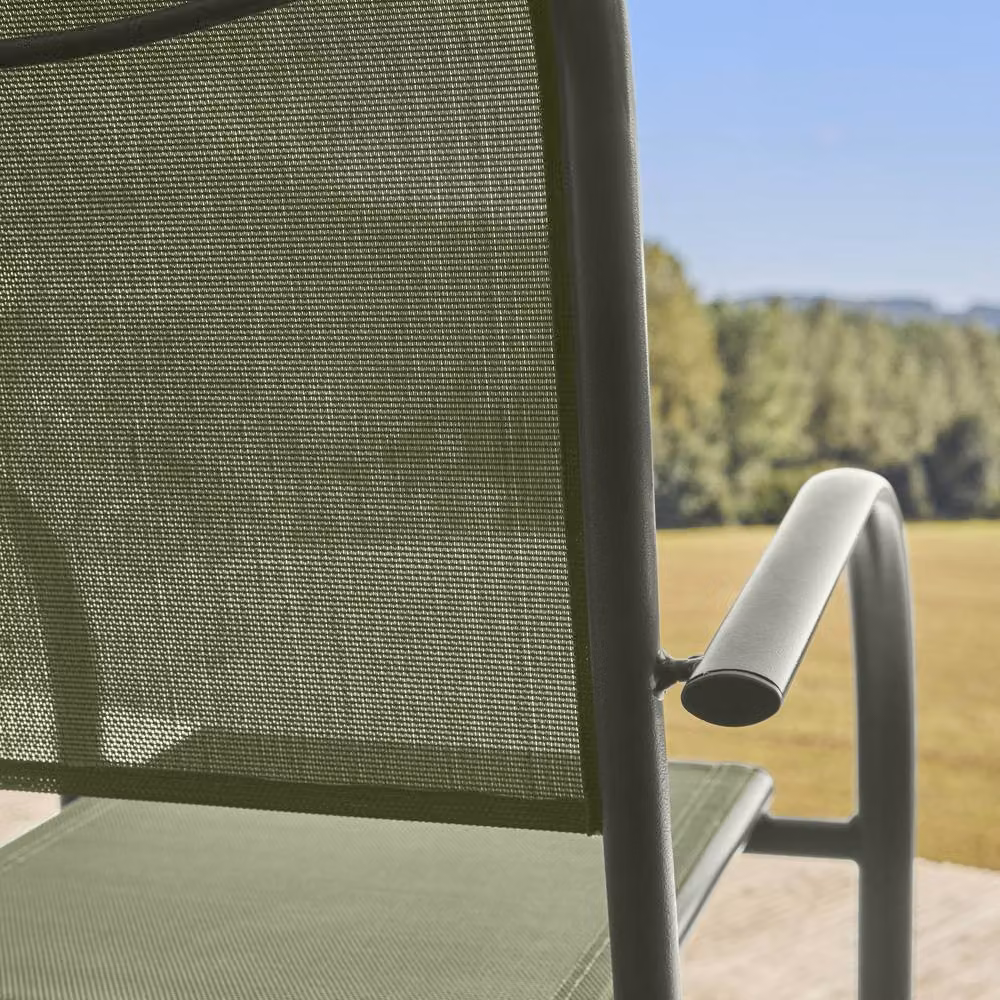 sweeek Set of 4 Modern Stackable Garden Chairs in Powder Coated Aluminium and Textilene, Khaki – 3