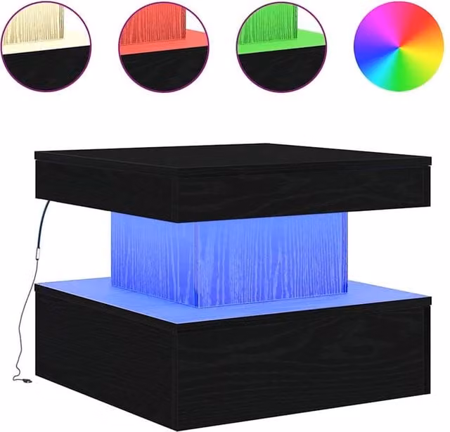 Berkfield Home Modern Square Coffee Table with LED Lights in Black Oak, W/D/H: 50 x 50 x 40 cm