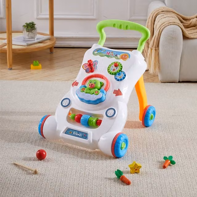 Livingandhome 2 in 1 Sit to Stand Push Along Baby Walker with Music in White and Green, Height: 40 cm