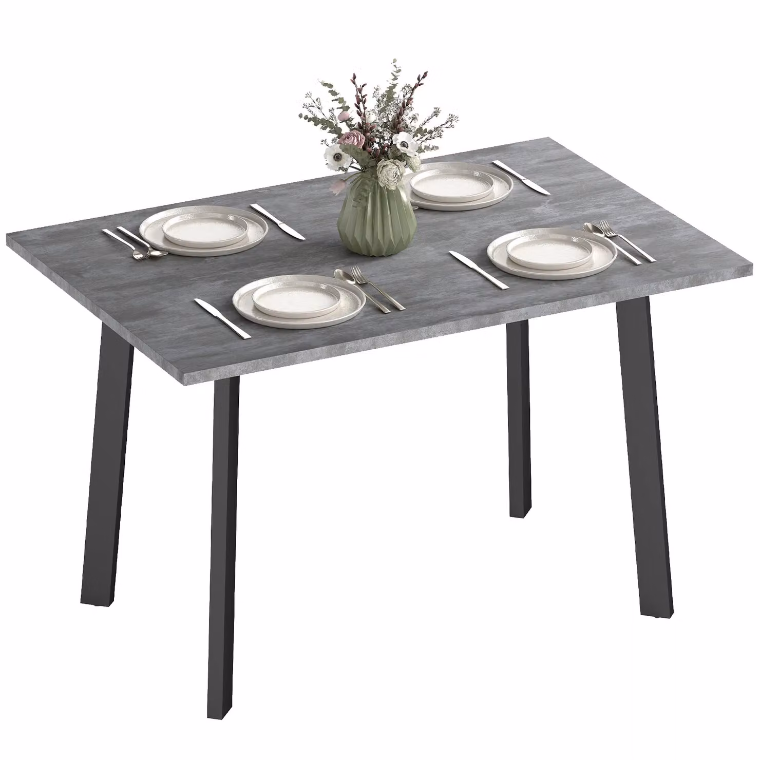 HOMCOM Modern Rectangular Dining Table with Grey MDF Laminate Top and Metal Legs – 2