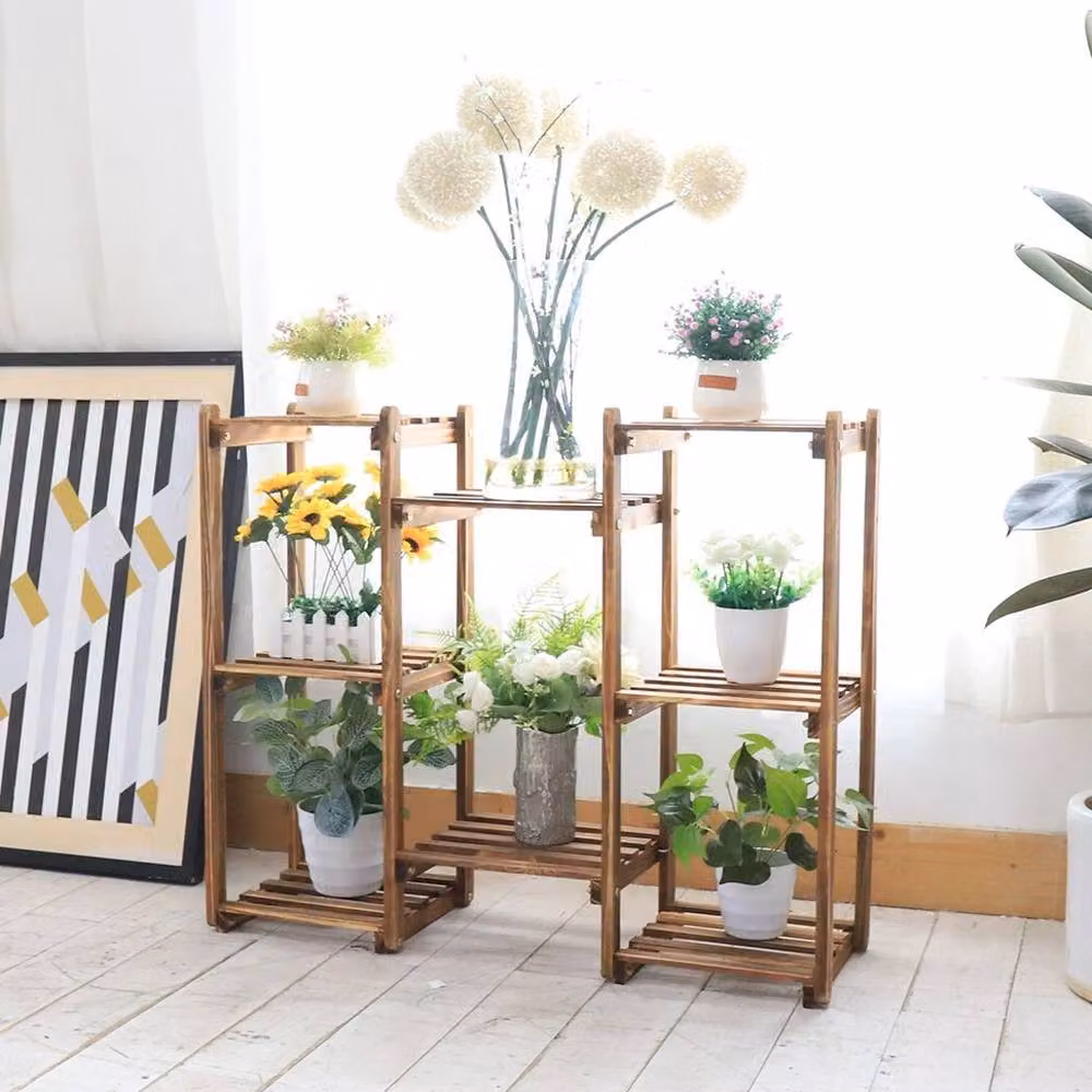 Havendro Rustic Vintage Pine Wood Plant Stand in Brown and Sand, W/D/H: 25 x 25 x 70 cm – 4