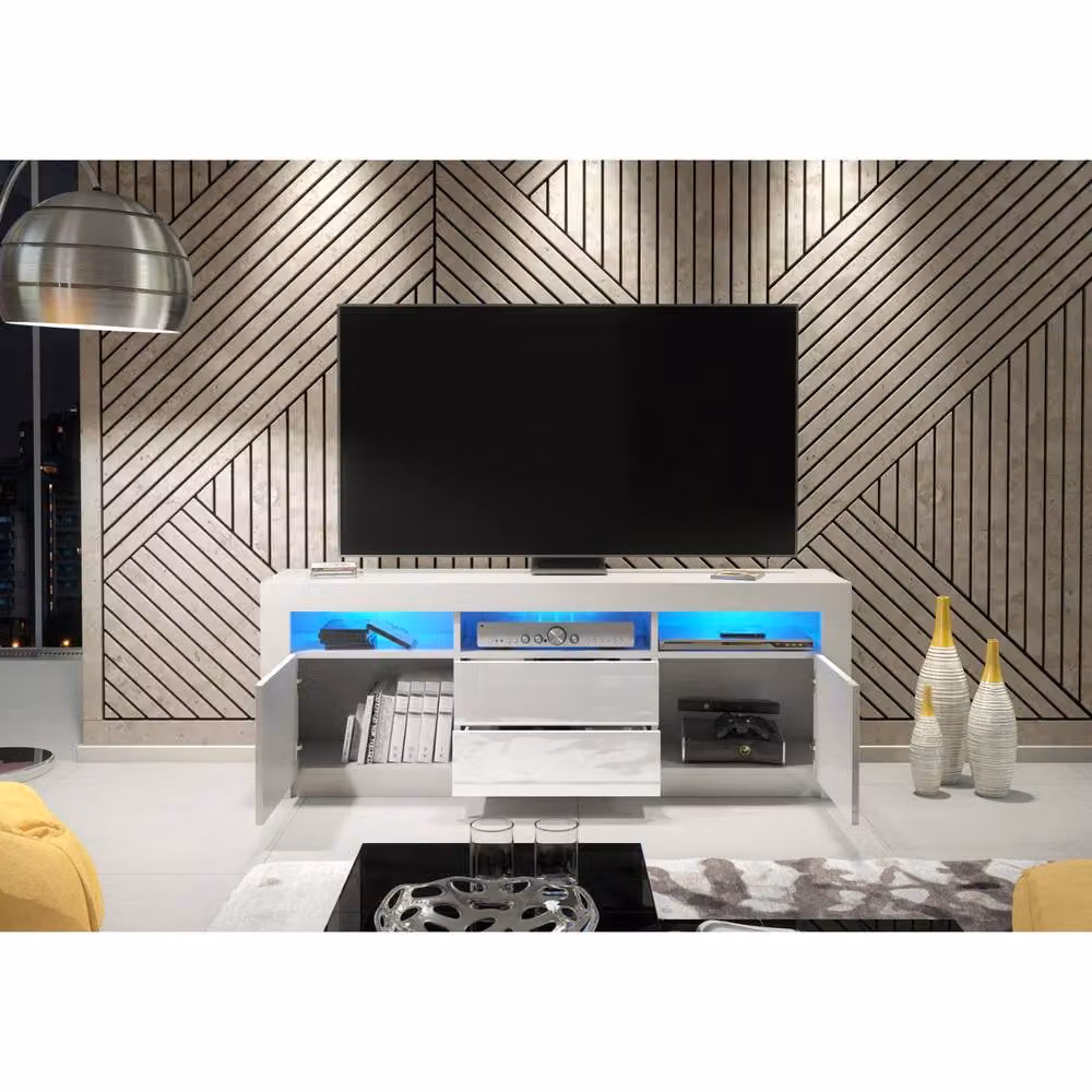 Mex Furniture LTD Shine TV Unit in White with Glossy Doors and LED Lights, W: 160 cm, H: 60 cm, D: 35 cm – 4