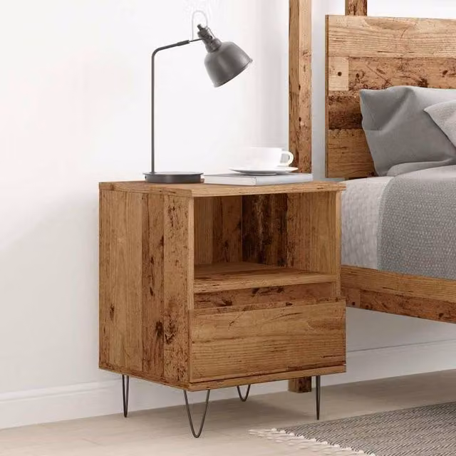 Berkfield Home Modern Bedside Cabinet in Brown Old Wood, W/D/H: 40 x 35 x 50 cm