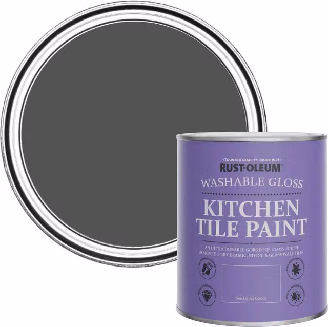 Rust-Oleum Water-Based Kitchen Tile Paint in Gloss Finish, Grey, 0.75 l