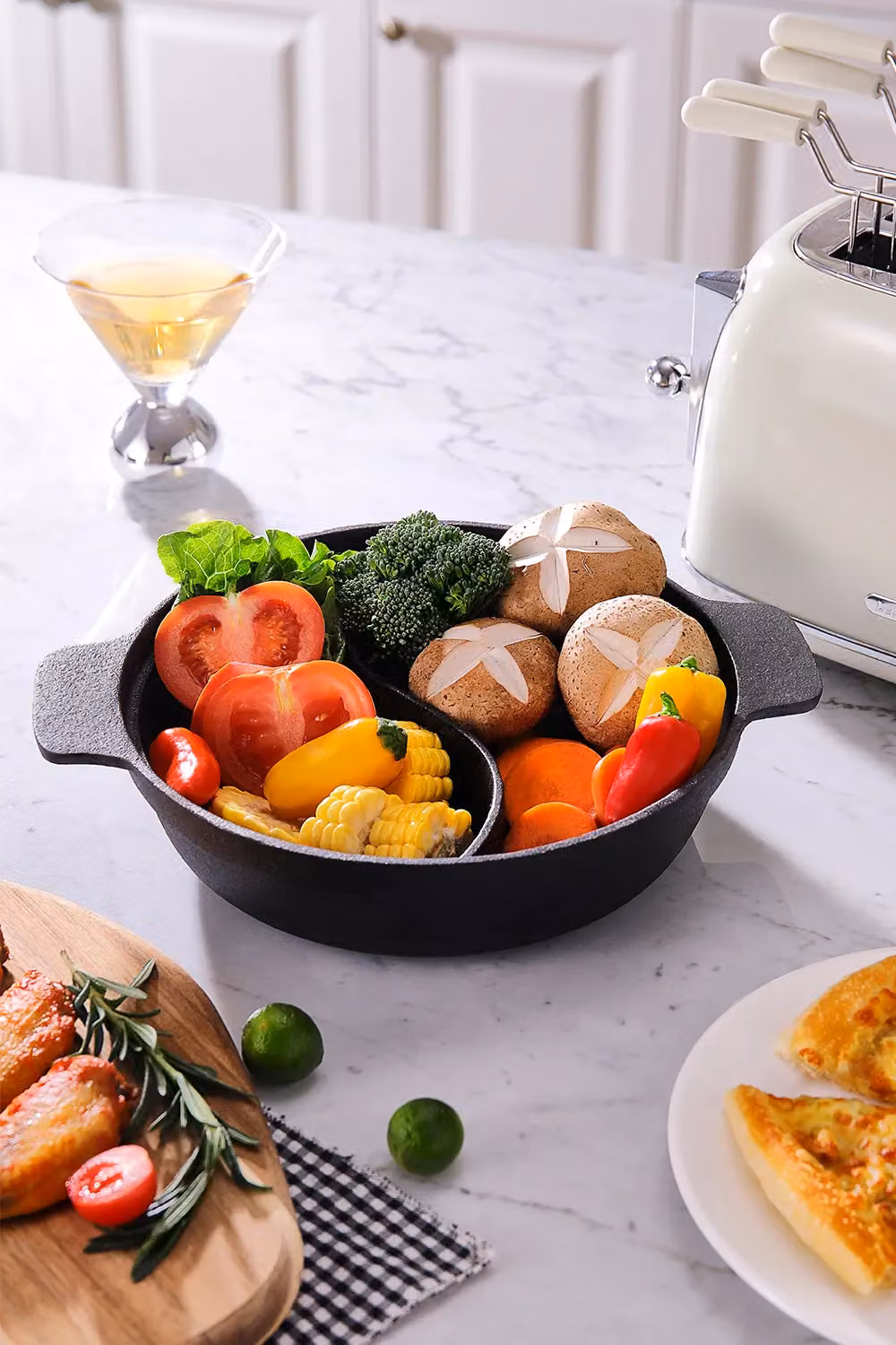 Living and Home Black Cast Iron 2-Compartment Divided Hot Pot Cookware, Diameter: 31 cm – 2