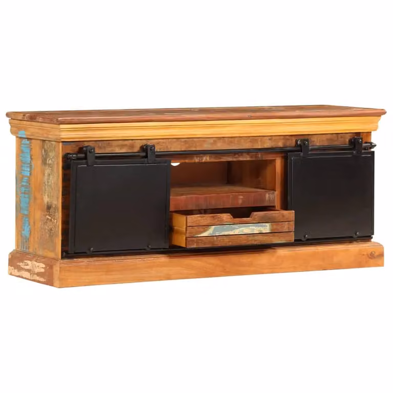 Berkfield Home Industrial TV Cabinet in Brown Solid Reclaimed Wood and Metal, W/D/H: 110 x 30 x 45 cm