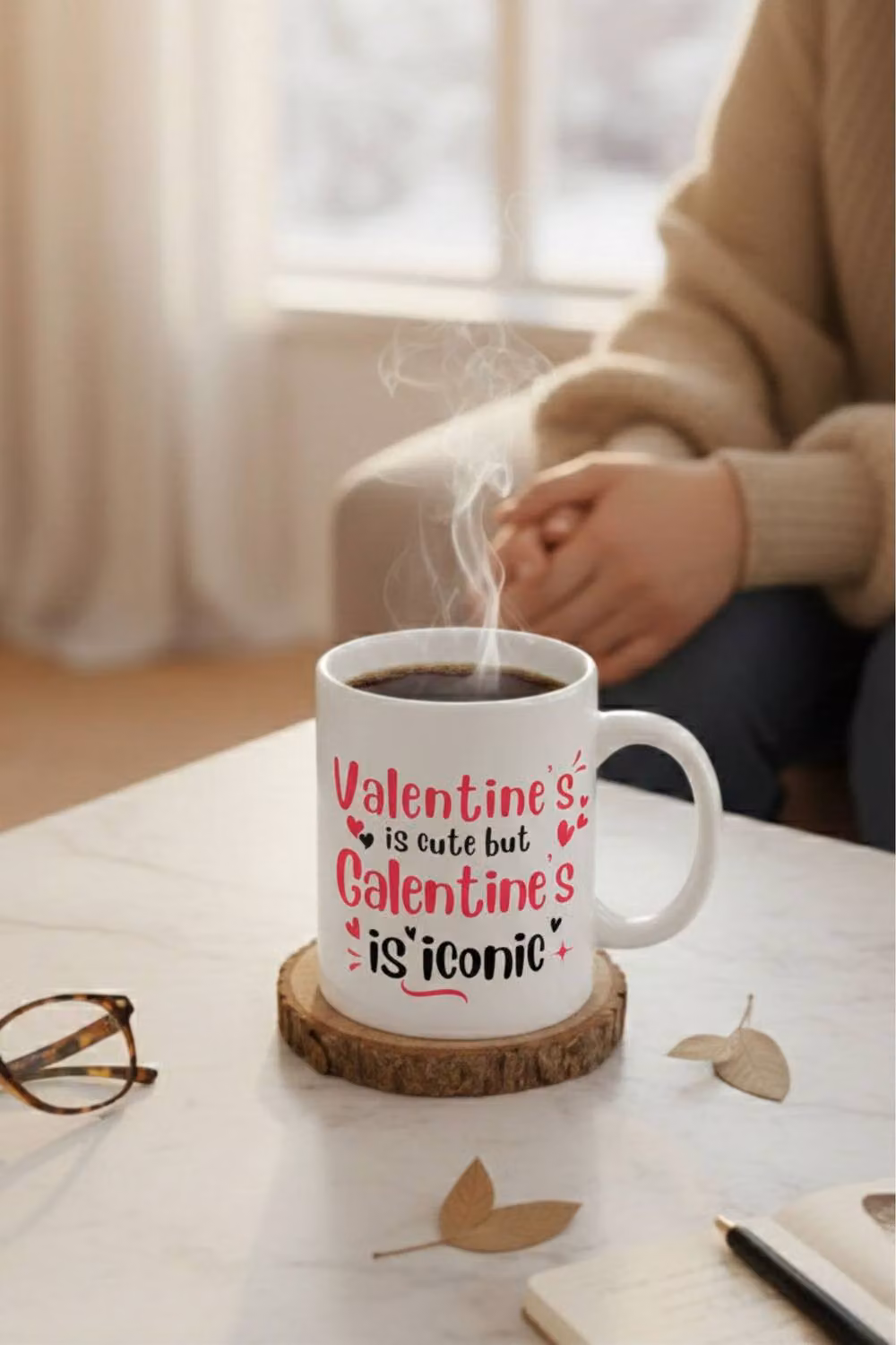 Dyzi White Ceramic Mug with Valentine's Is Cute But Galentine's Is Iconic Print – 3