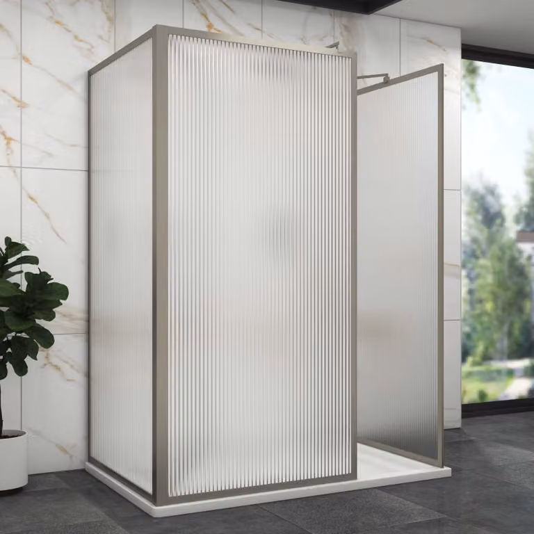 Luxor 3 Sided Walk In Fluted Shower Enclosure with Acrylic Tray and Gun Metal Grey Frame, W/D: 120 x 76 cm, 8mm Easy Clean Glass
