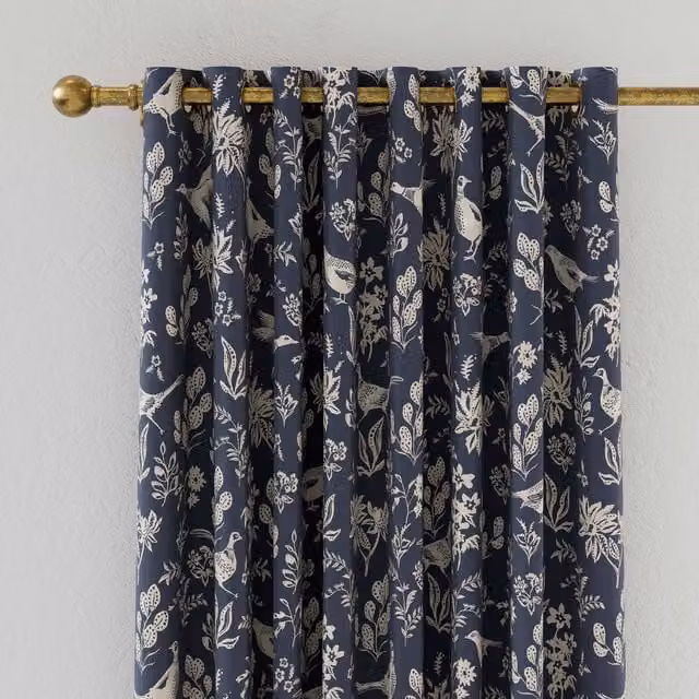 Joules Festival Pheasants Blackout Eyelet Curtains, Blue and Silver, W: 137.16 cm, H: 228.6 cm