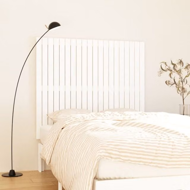 Berkfield Home White Solid Wood Pine Wall Mounted Headboard W: 127.5 cm, D: 3 cm, H: 110 cm