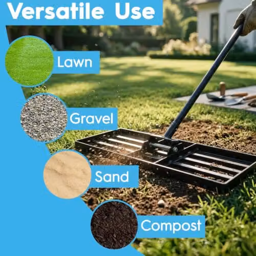 Harbour Housewares Heavy Duty Steel Lawn Levelling Rake in Black, W: 106 cm, D: 25 cm, Handle Length: 170 cm – 2