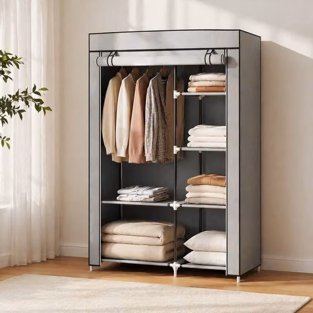 STILVORA Modern Grey Wardrobe with Roll Shutter, Internal Shelves and Hanging Rod, H: 162.5 cm x W: 103.0 cm – 1