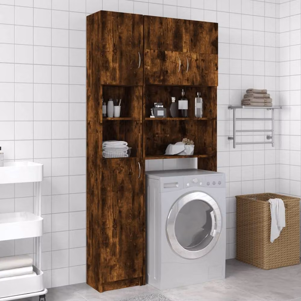 Berkfield Home Premium Bathroom Cabinet in Smoked Oak Brown, W/D/H: 32 x 25.5 x 190 cm – 2