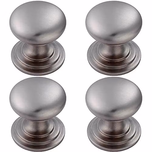 Loops 4 Pack Victorian Round Cupboard Door Knobs in Brushed Stainless Steel, 25mm Diameter – 1