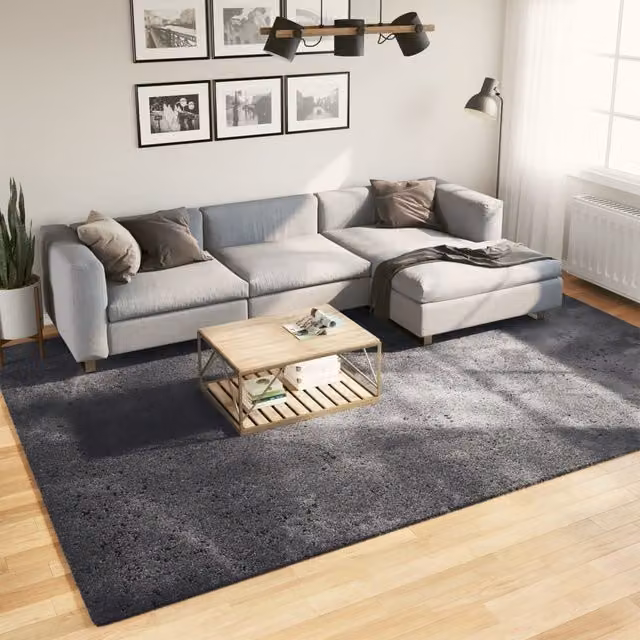 Berkfield Home Round Short Pile Soft and Washable Anthracite Black Rug, Diameter: 100 cm – 1