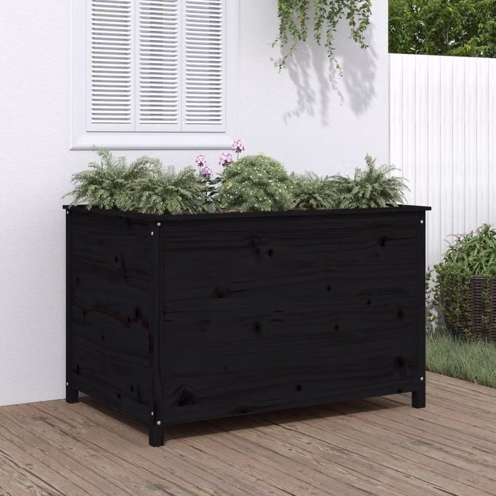 Berkfield Home Garden Black Solid Wood Pine Raised Bed W: 119.5 cm, D: 82.5 cm, H: 78 cm – 2