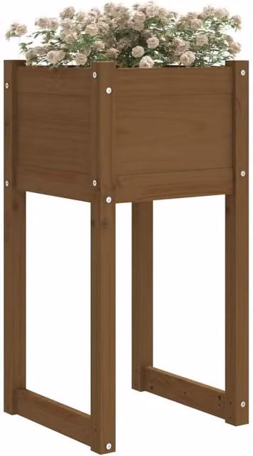 Berkfield Home 2-Piece Solid Wood Pine Planter Set in Brown, W/D/H: 40 x 40 x 81 cm