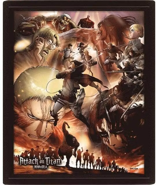 Attack on Titan Multicolour 3D Framed Paper Poster in Brown
