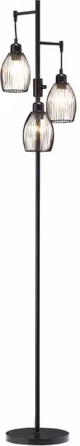 HOMCOM Industrial 3-Light Floor Lamp with Metal Lampshades in Black – 1