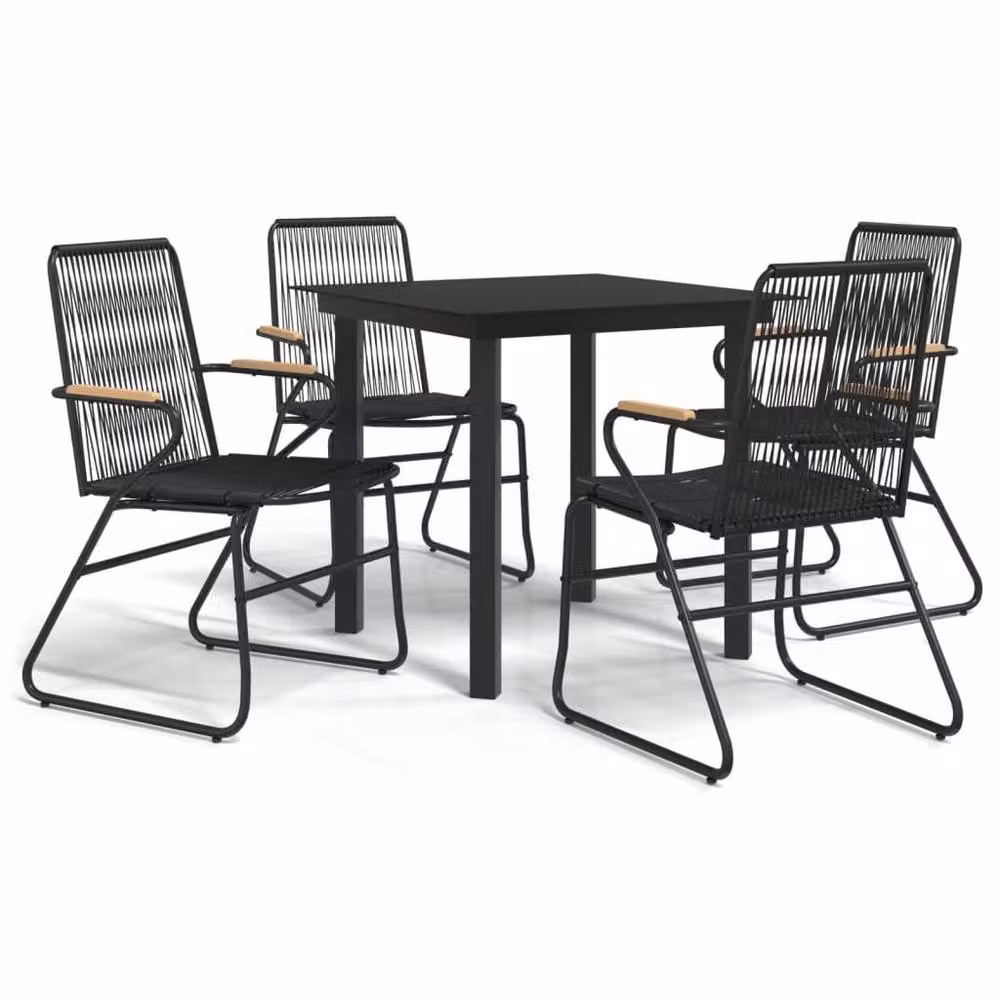 Berkfield Home 5 Piece Black PVC Rattan Garden Dining Set with Square Table and Powder Coated Steel Frame