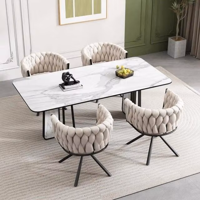 Chilli Seating Modern Velvet Swivel Dining Chairs in Beige and Grey, Set of 4