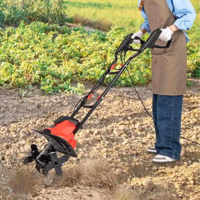 COSTWAY 1200W Foldable Electric Garden Rototiller Cultivator in Red