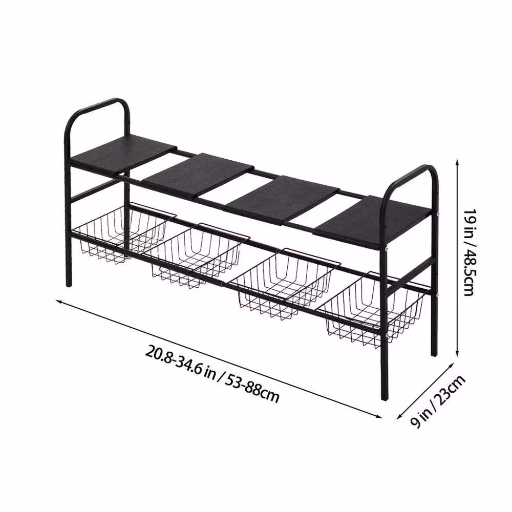KORVIXA Black Carbon Steel Under Sink Rectangle Rack Shelf