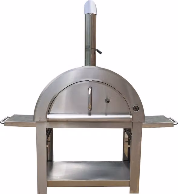 Callow Large Stainless Steel Outdoor Pizza Oven with Stone and Thermometer in Silver