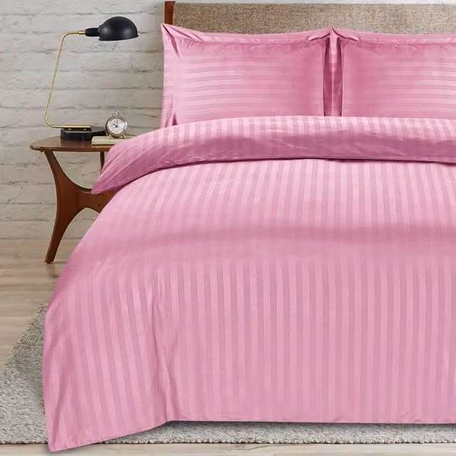 Casabella Pink Striped Duvet Cover and Pillowcase Set, W: 180 cm x D: 200 cm