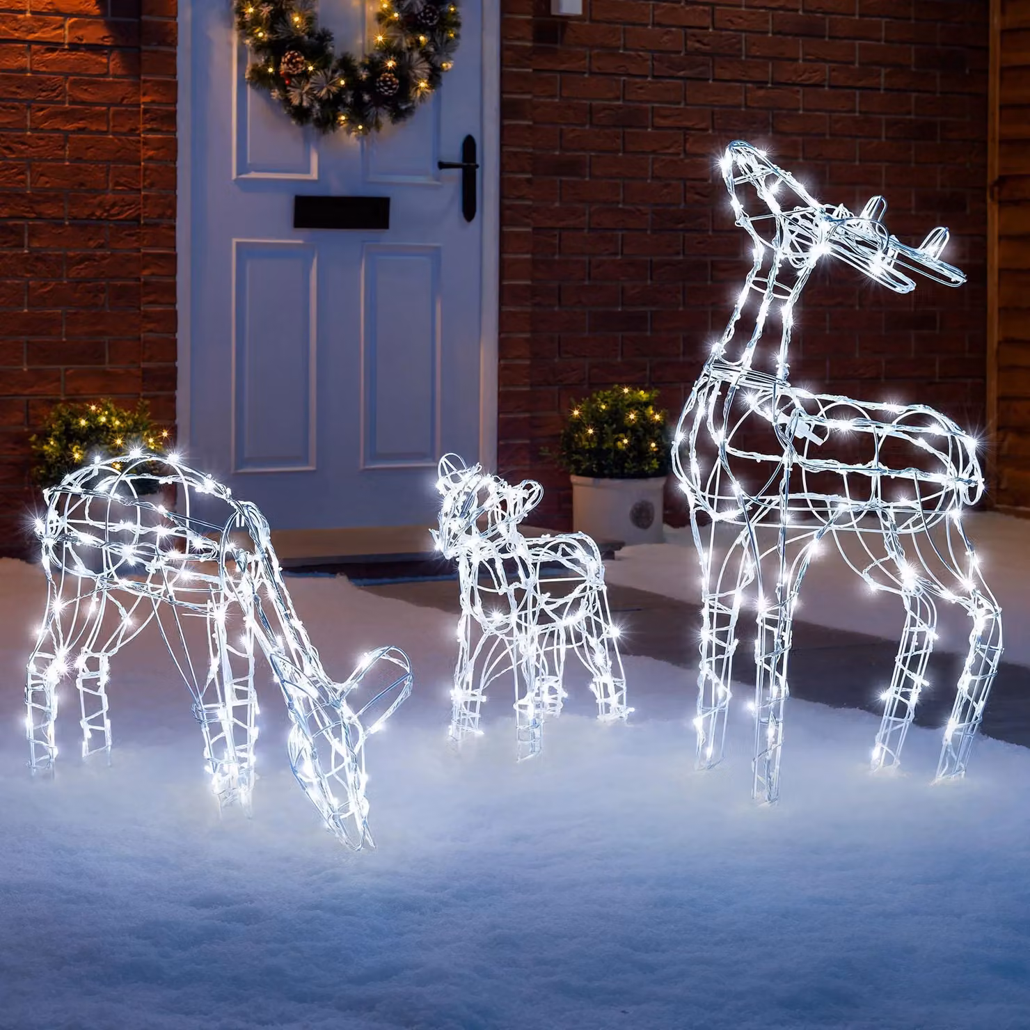 Christow Light Up Reindeer Family Outdoor Christmas Decoration, White Metal Wire LED Set of 3 – 2