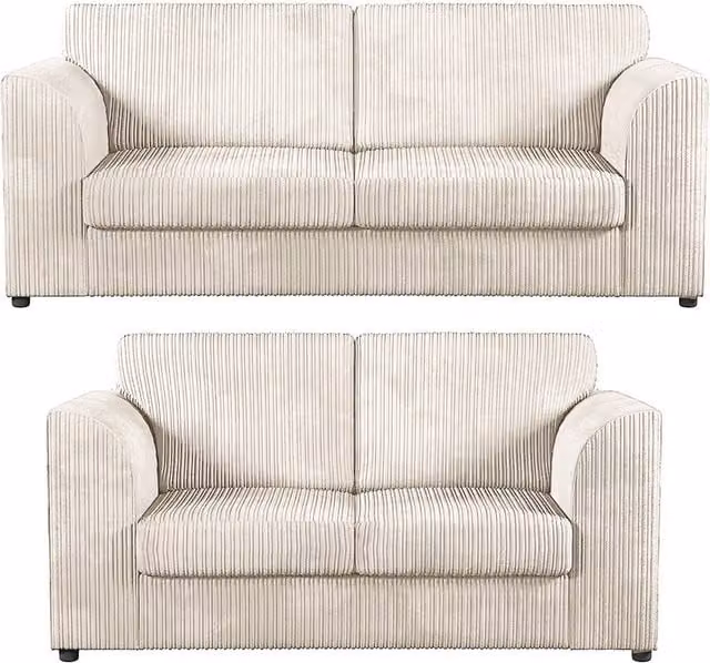 Furnishings For Less UK Luxor Jumbo Cord 3 + 2 Fabric Sofa Suite in Cream