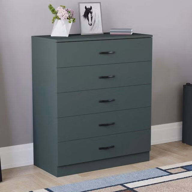 Vida Designs Riano 5 Drawer Chest of Drawers in Green and Silver