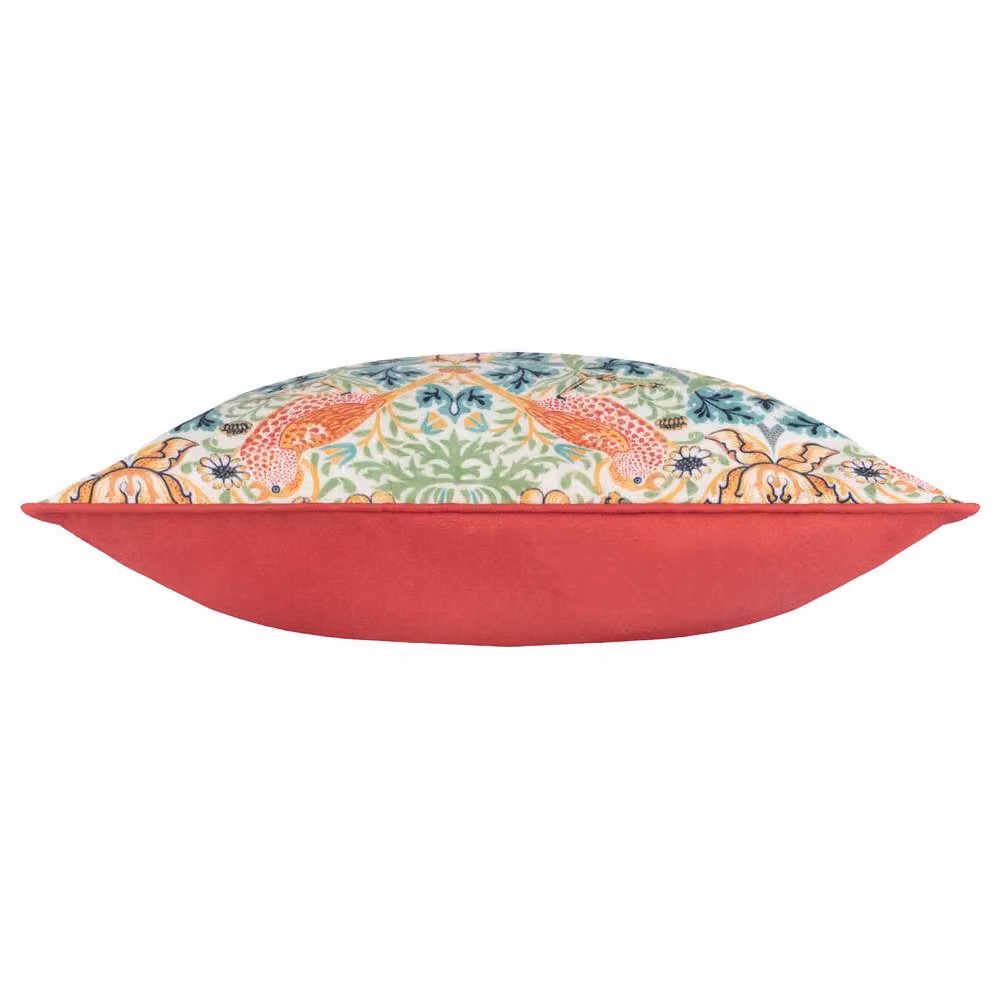 Morris & Co. Strawberry Thief Floral Outdoor Cushion in Coral and Green, W/D/H: 50 x 50 x 50 cm – 2