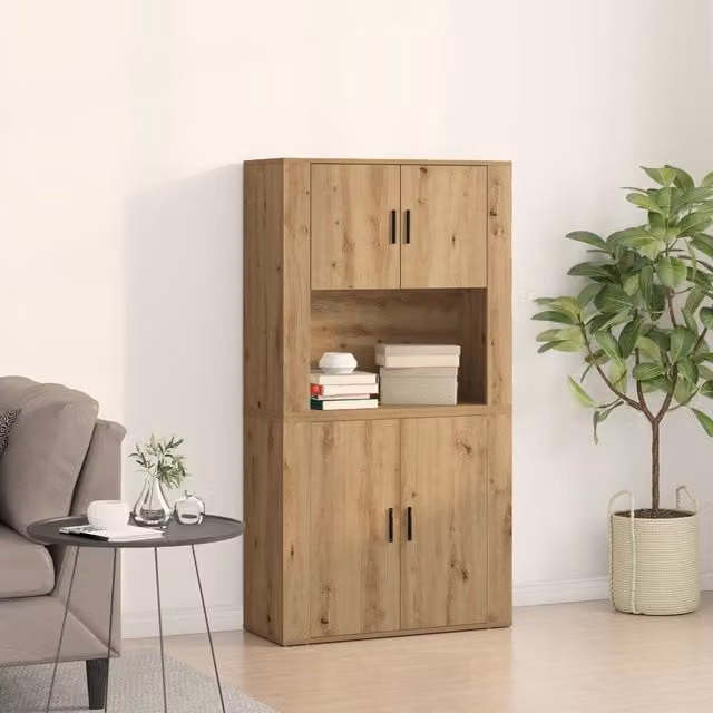 Berkfield Home Artisan Oak Highboard in Brown, W/D/H: 80 x 33 x 150 cm – 1