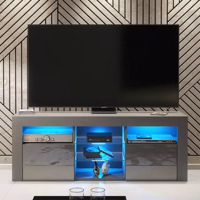 Creative Furniture Pulse TV Unit in Grey with Glossy Finish, W: 145 cm, H: 53 cm, D: 35 cm