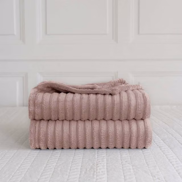Velosso Modern Striped Velvet Throw Blanket in Pink, W/D/H: 305 x 305 x 300 cm