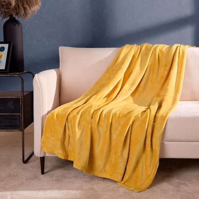 OHS Fluffy Flannel Fleece Throw Blanket in Yellow, W/D/H: 200 x 240 cm – 2