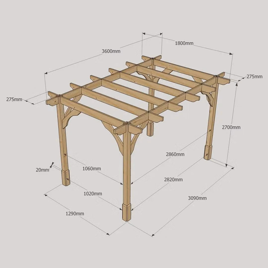 Rutland County Garden Furniture Ltd Premium Wood Pergola in Rustic Brown, W: 360 cm, D: 180 cm, H: 270 cm – 5
