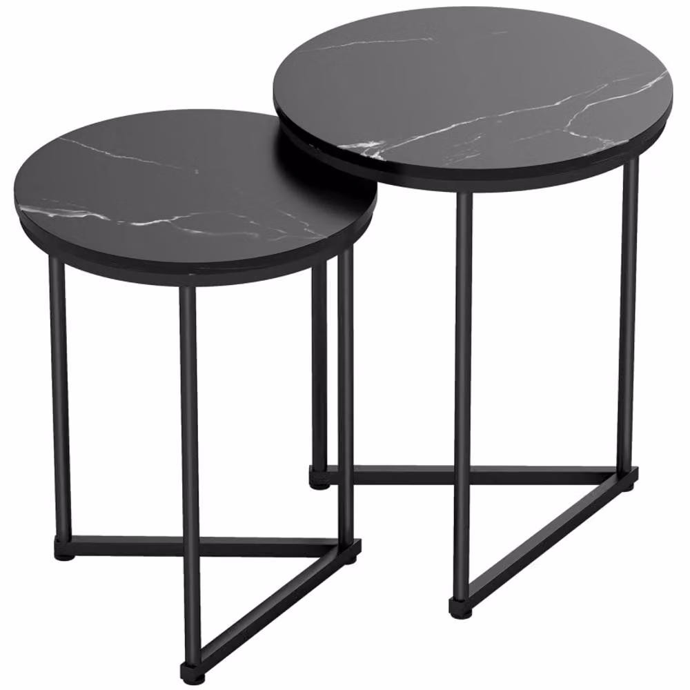 STILVORA Set of 2 Modern Round Nesting Tables with Black Marble-Effect Tops – 4