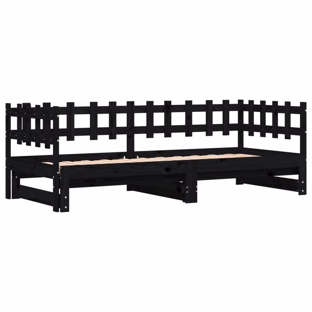 Berkfield Home Black Solid Wood Pine Pull-out Day Bed with Drawers, W/D/H: 160 x 200 x 80 cm – 3