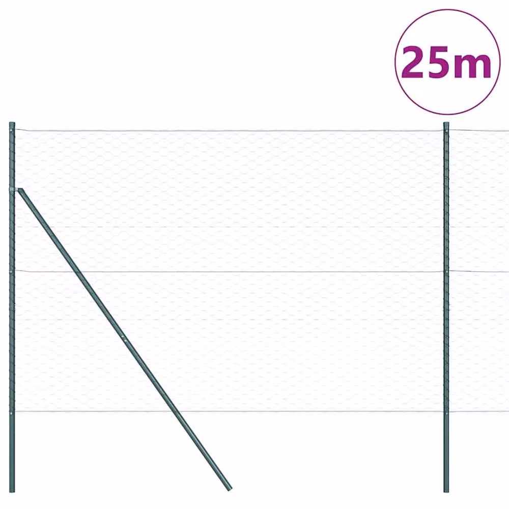 Berkfield Home Green Powder-Coated Steel Round Fencing Set of 2, W/D/H: 25 x 1.5 m – 2