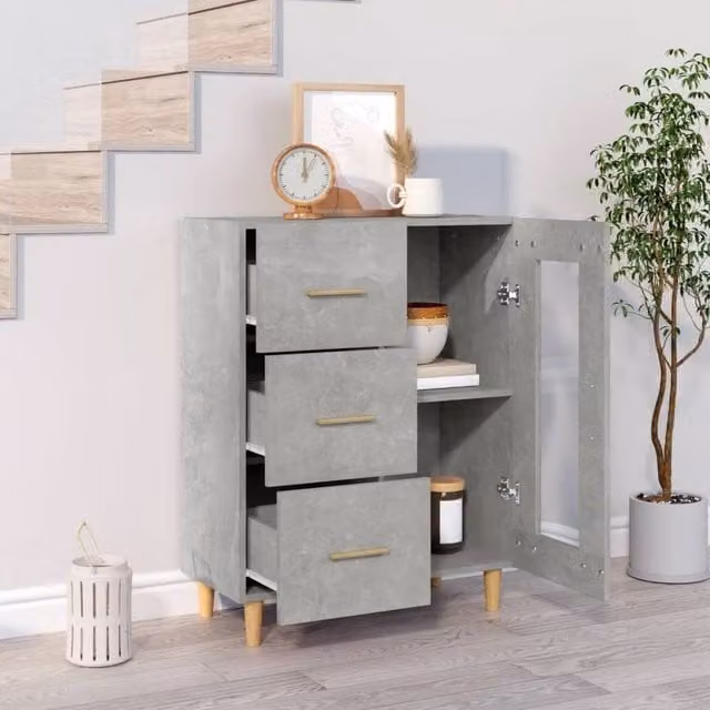 Berkfield Home Concrete Grey Sideboard in Engineered Wood W/D/H: 69.5 x 34 x 90 cm