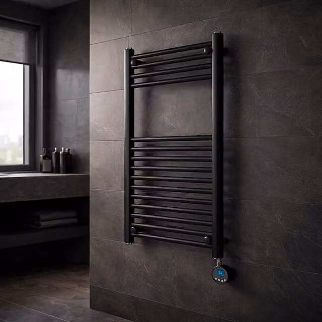 Lux Heat Black Metal Ladder Towel Radiator, W: 60 cm, H: 80 cm