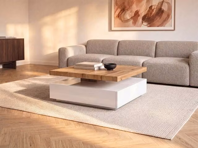 Vente-unique Modern MDF Coffee Table with 1 Drawer and Swivelling Tray in White and Light Oak, W/D/H: 80 x 50 x 42 cm – 1