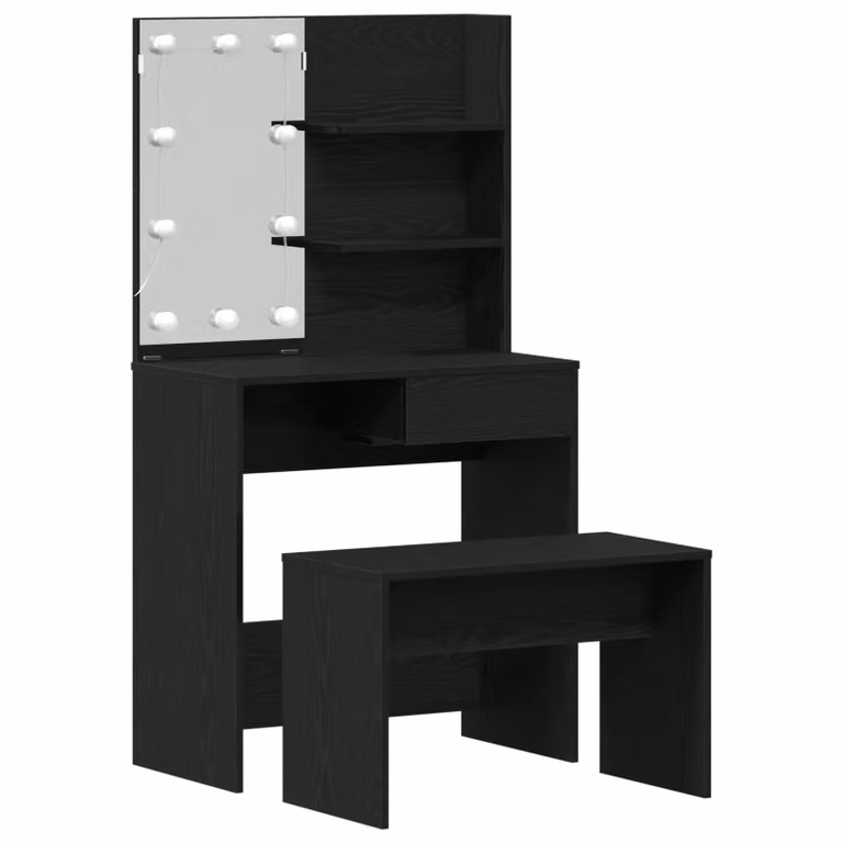 Berkfield Home Hollywood LED Dressing Table Set in Black Oak