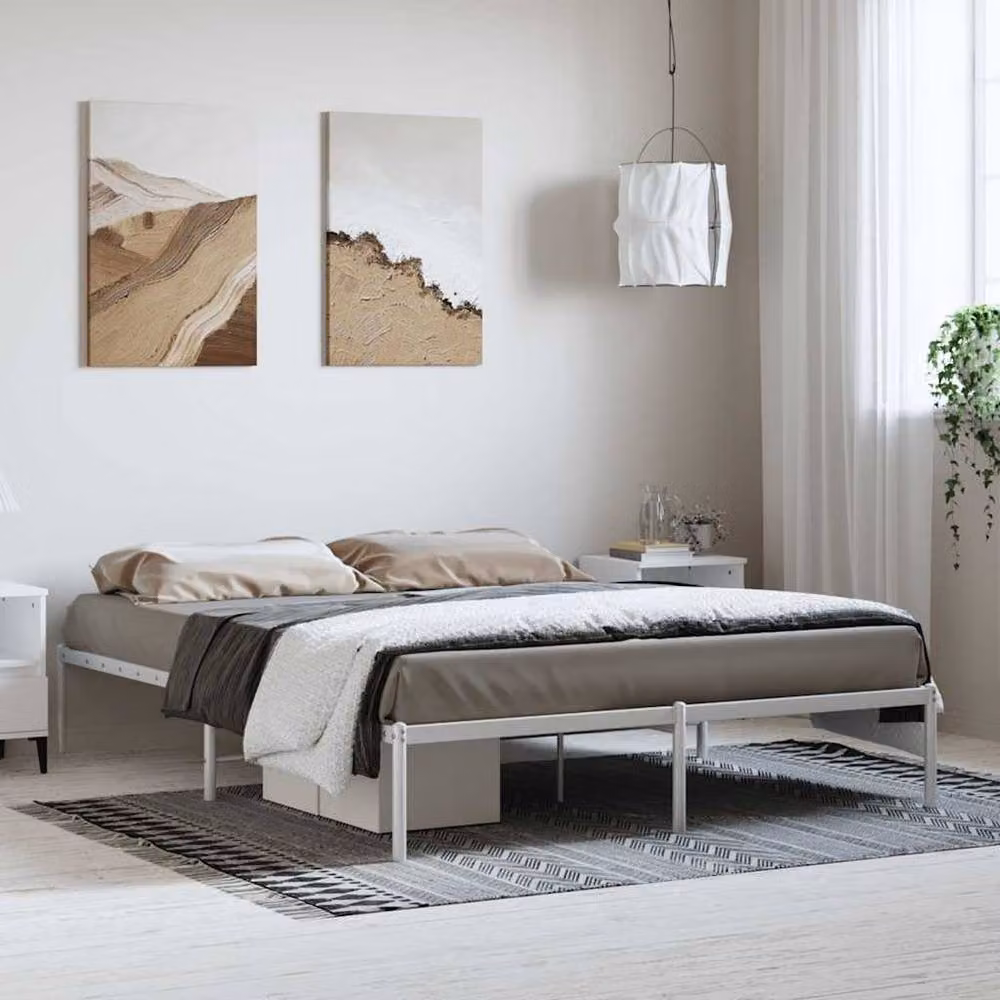 Berkfield Home Metal Bed Frame in White, W/D/H: 150 x 200 cm – 2