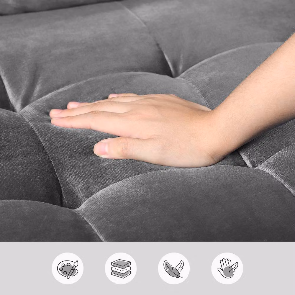 Dprodo Grey Velvet Love Seat Couch with 2 Scatter Cushions and Solid Wood Frame, Width: 121 cm – 3